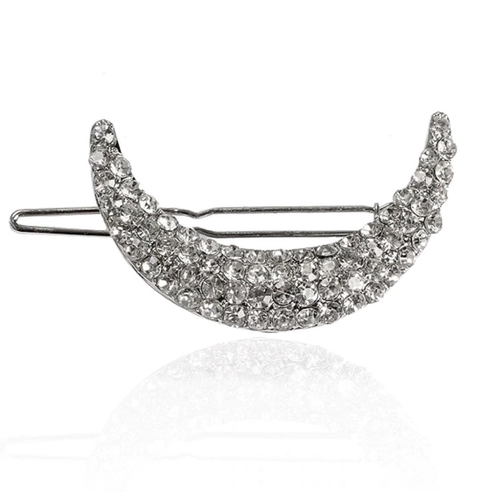 2/$12 • Silver Rhinestone Crescent Moon Hair Clip